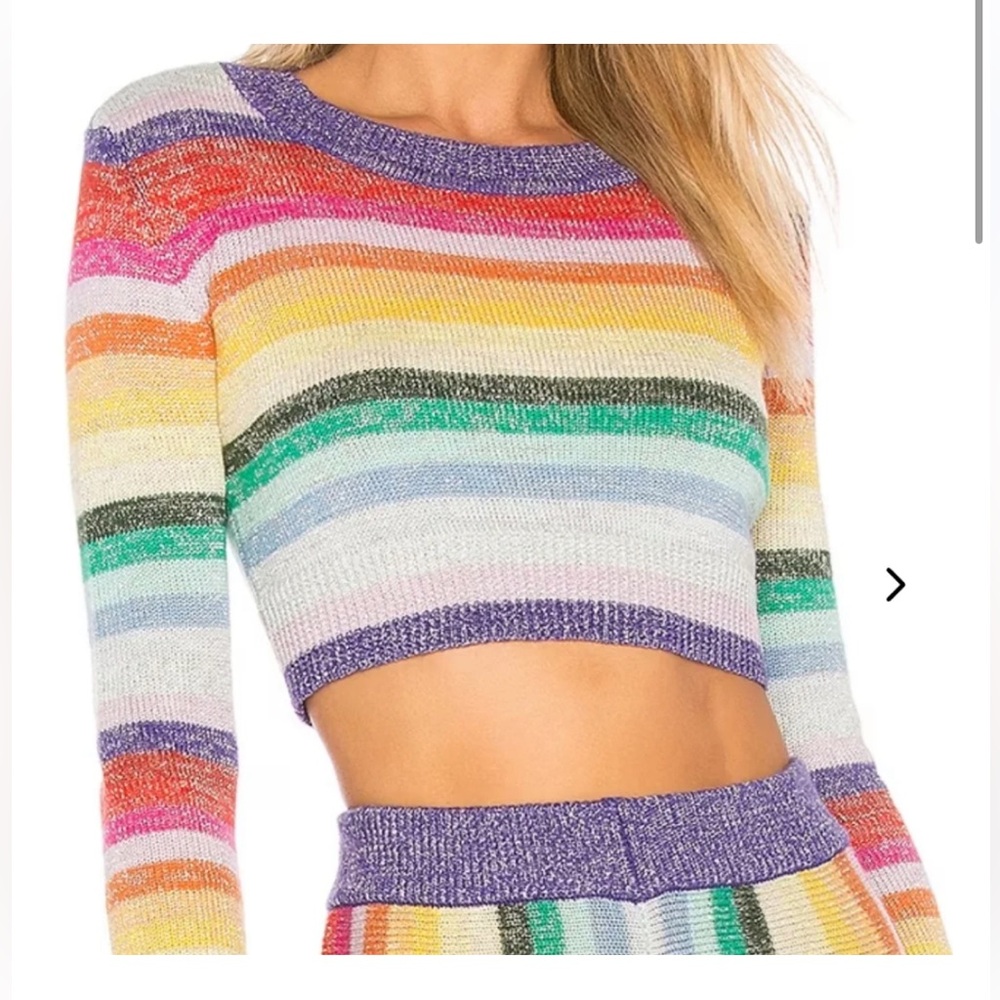 Lovers + Friends Multicolor Striped Cropped Crew Neck Sweater 🌈